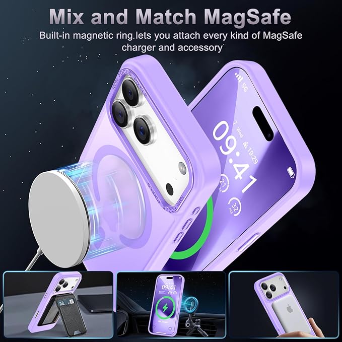 Newfuture Magnetic for iPhone 17 Pro Max Case [Compatible with Magsafe] [Military Grade Drop Protection] Translucent Matte Anti-Scratch Shockproof Protective Phone Cover 6.9 Inch, Lilac Purple