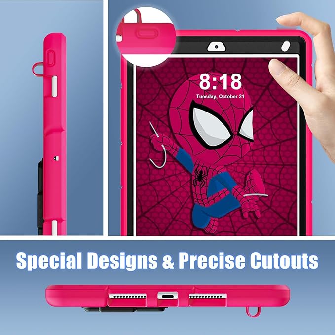 AKABEILA Compatible with Apple iPad 10.2 7th 8th 9th(2019/2020/2021) Tablet Case，Lightweight Shockproof Rugged Protective Cover with Kickstand for Kids Children Boys Babies Strawberry Black