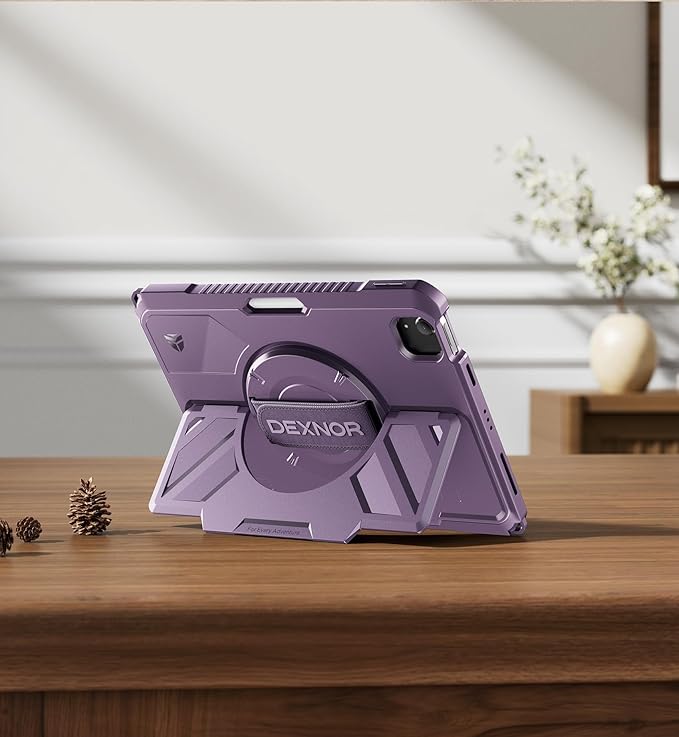 Dexnor Case for iPad Air 11 inch M4/M3/M2, iPad Air 5th/4th Generation 10.9 inch Rugged Case with 360° Rotating Hand Strap & Stand & Screen Protector & Pencil Holder Shockproof Full-Body Cover, Purple