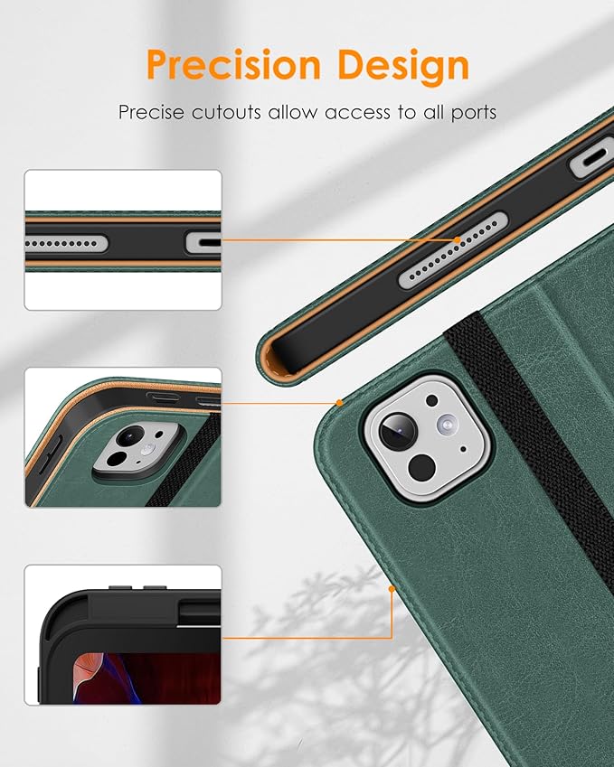 DTTO for iPad Pro 13 inch Case (M5/M4) 2025/2024, Premium Leather Business Folio Stand Cover with Pencil Holder-Auto Wake/Sleep & Multiple Viewing Angles, Built in Hand Strap & Pocket, Midnight Green
