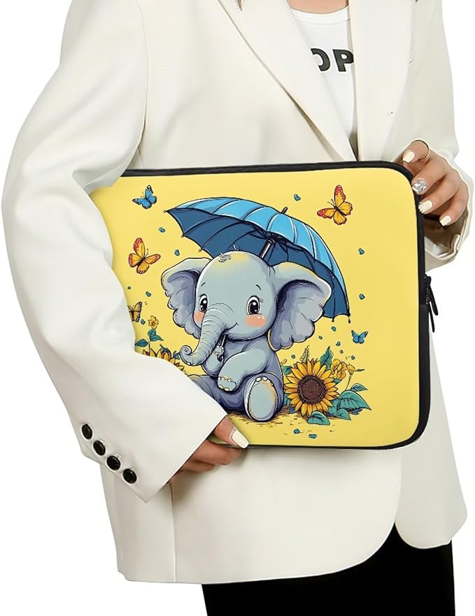 Sunflower Elephant Computer Sleeve for Women Laptop Sleeve 12inch Neoprene Laptop Covers with Padded Compartment Lap Top Case Teen Girls Cute Computer Carrying Bag