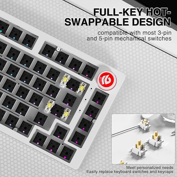 CORBOBO LEOBOG Hi75C Upgraded Wired Mechanical Keyboard Kit – Aluminum Alloy Gasket Mount 75% Barebones DIY Base with Hot Swap, RGB Backlighting & Volume Knob – Enhanced Custom Gaming Keyboard Build