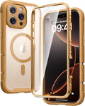 Diaclara Magnetic Designed for iPhone 16 Pro Case, Full Body Rugged with Touch Sensitive Anti-Scratch Screen Protector, Compatible with MagSafe, Soft Bumper Case for iPhone 16 Pro 6.3'', Brown