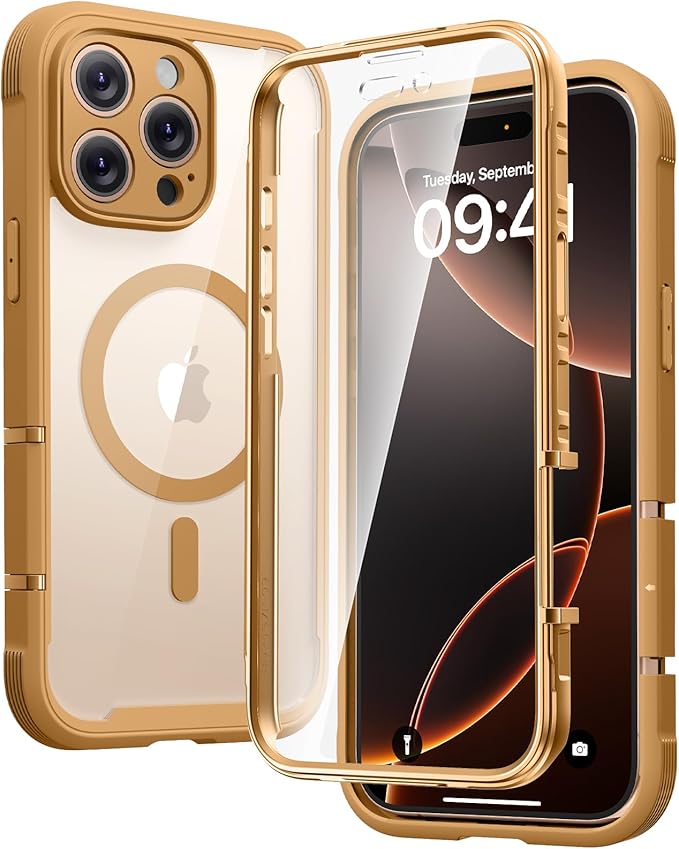 Diaclara Magnetic Designed for iPhone 16 Pro Case, Full Body Rugged with Touch Sensitive Anti-Scratch Screen Protector, Compatible with MagSafe, Soft Bumper Case for iPhone 16 Pro 6.3'', Brown