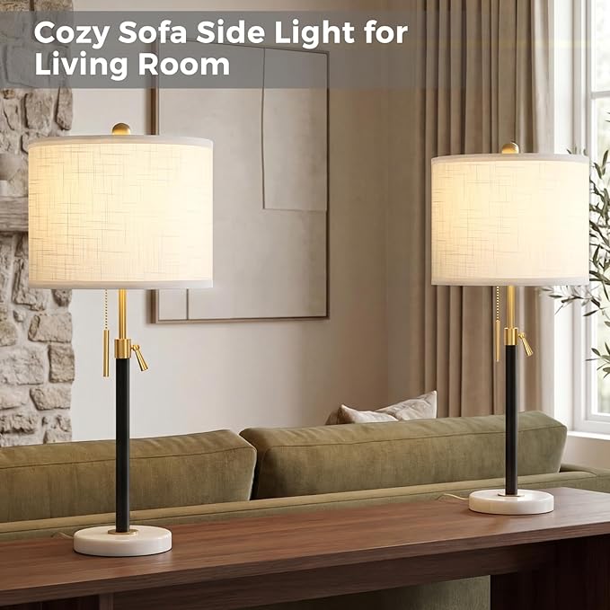 Qingmiao Gold Table Lamps Set of 2, 22" to 30" Adjustable Nightstand Lamps for Bedroom, Dimmable End Table Lamps for Living Room Console Entry Farmhouse Home Decor, New House Warming Gifts