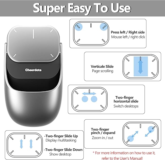 Wireless Productivity Mouse for Meetings & Presentations, Detachable Air Mouse with Recording, Transcription & Meeting Summaries, Bluetooth Computer Mouse for Desk Work & Follow-Up, Silver