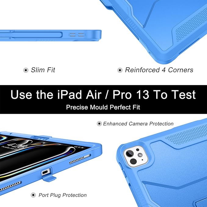 Soke Case for iPad Pro 13 Inch M5/M4 & iPad Air 13 Inch M4/M3/M2(2026/2025/2024), iPad Pro 12.9(2022 2021 2020,6th/5th/4th Gen), Rugged Shockproof Protective Cover - Blue