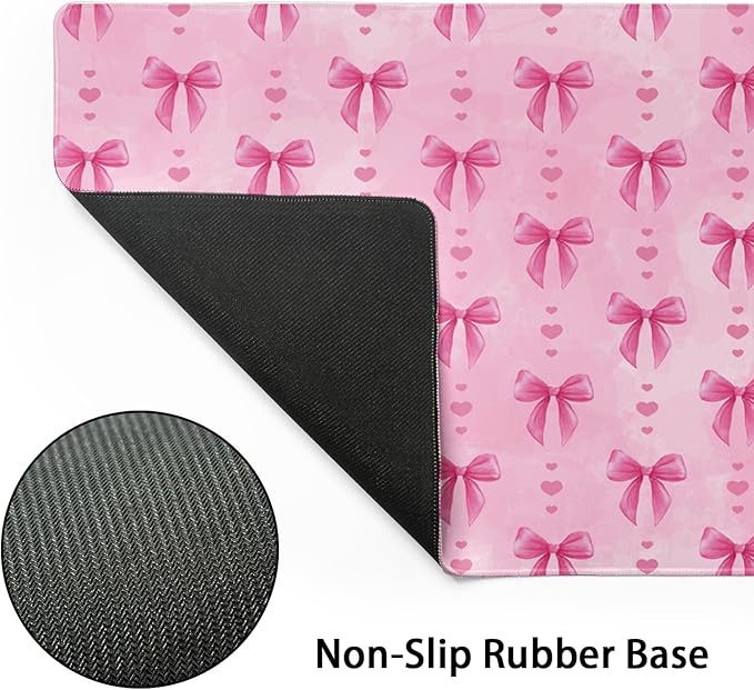 Pink Bows Mouse Pad Extended Large 31.5x11.8 in Coquette Kawaii Desk Mat Preppy Trendy Computer Large Mousepad Non-Slip Rubber Base Stitched Edge Gaming Mousepad PC Computer Desk Pad for Work Desktop