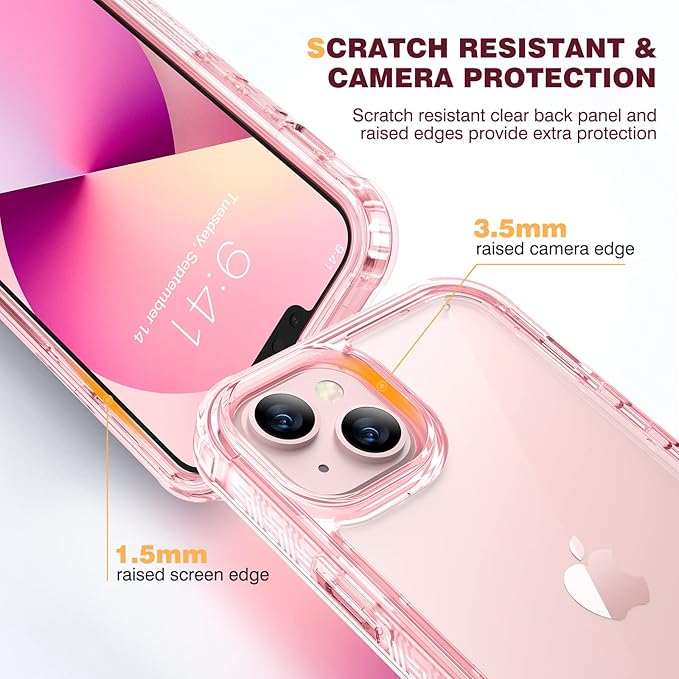 Diaclara Designed for iPhone 13 Case, Full Body Rugged with Built-in Touch Sensitive Anti-Scratch Screen Protector, Soft TPU Bumper Case for iPhone 13 6.1" (Clear Pink)