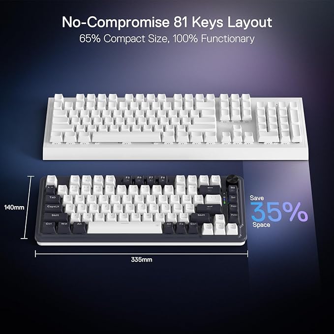 Redragon K673 PRO 75% Wireless Gasket RGB Gaming Keyboard, 3-Modes 81 Keys Compact Mechanical Keyboard Hot-Swap Socket, Dedicated Knob Control and 5-Layer Noise Dampening, Linear Red Switch
