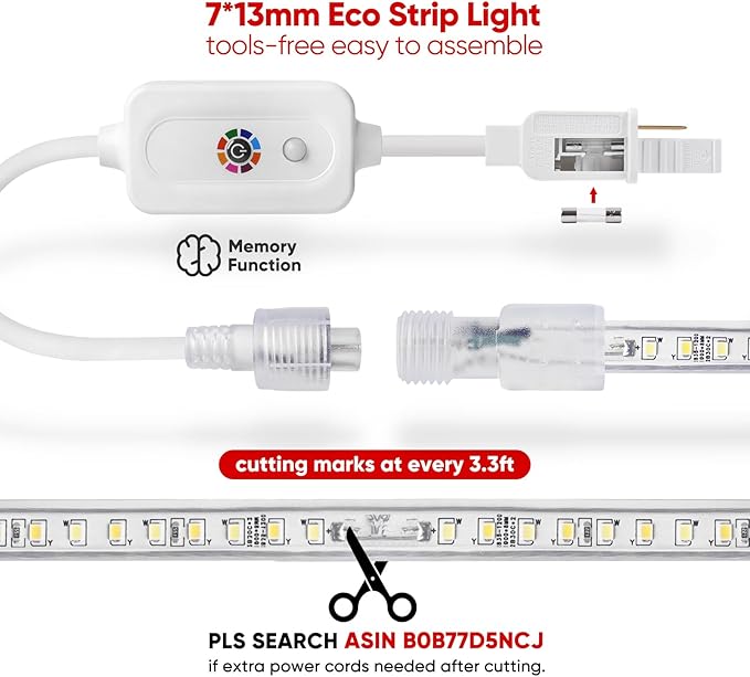 Shine Decor LED Strip Light Connectable, CCT 2800-6000K Warm-Cool Changing Tone for Room, 98FT 120V Plug-in Outdoor Rope Lighting Cold Resistant Waterproof ETL Listed, Remote Timer Available
