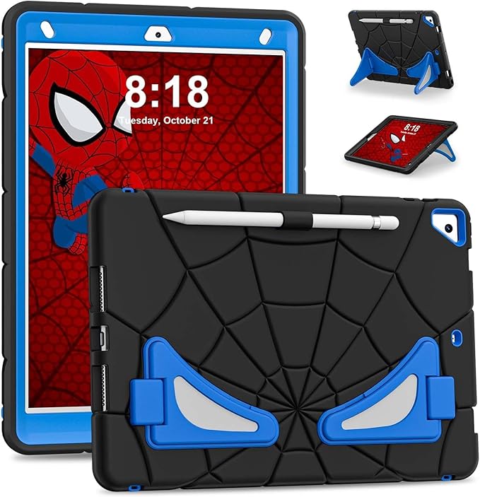 AKABEILA Compatible with Apple iPad 10.2 7th 8th 9th(2019/2020/2021) Tablet Case，Lightweight Shockproof Rugged Protective Cover with Kickstand for Kids Children Boys Babies Black Blue