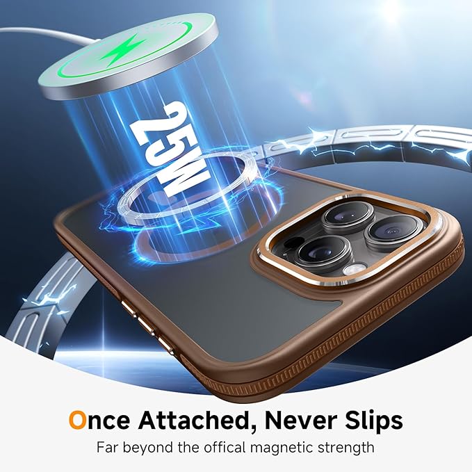 DOMAVER Magnetic 3 in 1 for iPhone 15 Pro Case, [Omni-Directional Protection] with 1x Screen Protector + 1x Camera Cover, [Seamless Work with Magsafe] Protective Silm Case for iPhone 15 Pro Brown