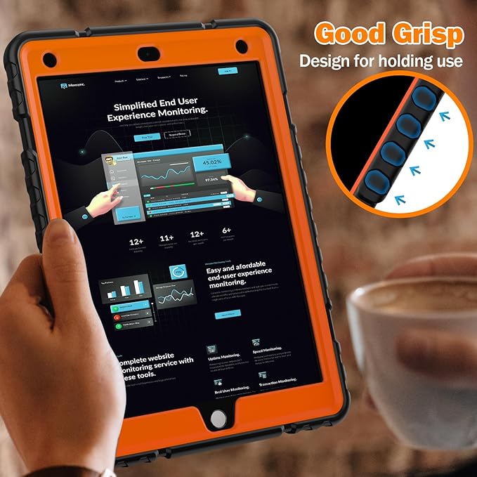 ZoneFoker 9.7" Case for iPad 6th/5th Generation 2018/2017, for iPad Air 2 / Air 1st / Pro 9.7, Heavy Duty Shockproof Protective 9.7 Inch Cover with Built-in Stand for i Pad 6 5 Gen(Black+Orange)