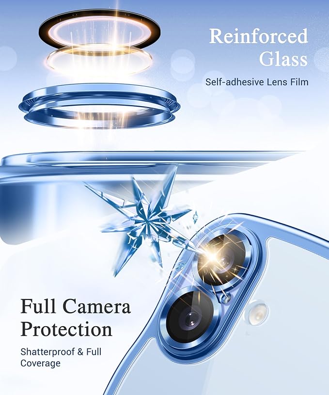 GVIEWIN for iPhone 17 Case Compatible with MagSafe, Upgraded [Full Camera Protection][Cute Wave Frame][Military Grade Protection] Electroplated Hard Phone Cover for Women Girl, Clear/Light Blue