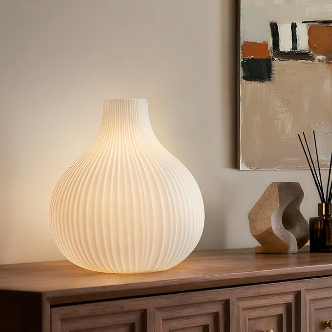 RONDURE 8.7" Modern Ceramic Table Lamp, Fully Dimmable Modern Bedside Lamps for Bedroom, Living Room and Nightstand, White Translucent Ceramic Shade, Warm Ambient Lighting, Corded, Bulb Included