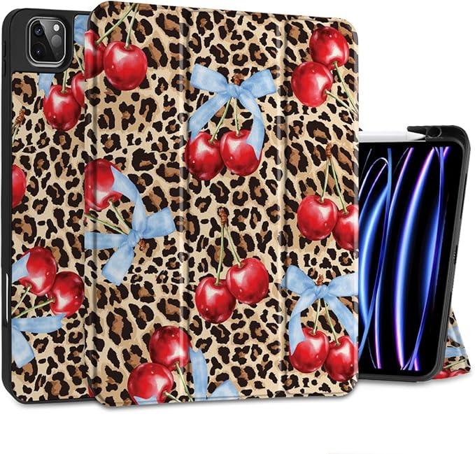 DONGKE Case for iPad Pro 12.9 inch 6th Generation 2022, Built-in Pencil Holder + Trifold Stand + Auto Wake/Sleep + Protective Cover for iPad Pro 12.9 5th/4th/3rd Gen- Leopard