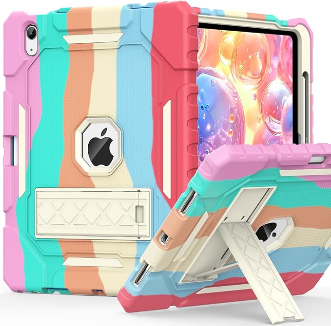 ZoneFoker Case for iPad (A16) 11th/10th Generation 11/10.9 inch 2025/2022, Heavy Duty Military Grade Shockproof Rugged Cover with Pencil Holder/Stand for i Pad 11th / 10 th Gen (Colorful)