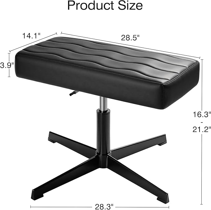 VECELO Under Desk Footrest, PU Ergonomic Foot Rest with Comfort Padding, Height Adjustable for Relieving Leg Pain, Stiffness, and etc, Black