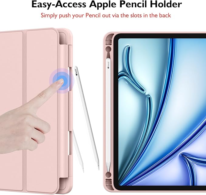 iMieet iPad Air 11 Inch Case M4/M3/M2(2026/2025/2024), iPad Air 5th/4th Generation Case 2022/2020 10.9 Inch with Pencil Holder,Trifold Stand Smart Case with Soft TPU Back(Rose Pink)