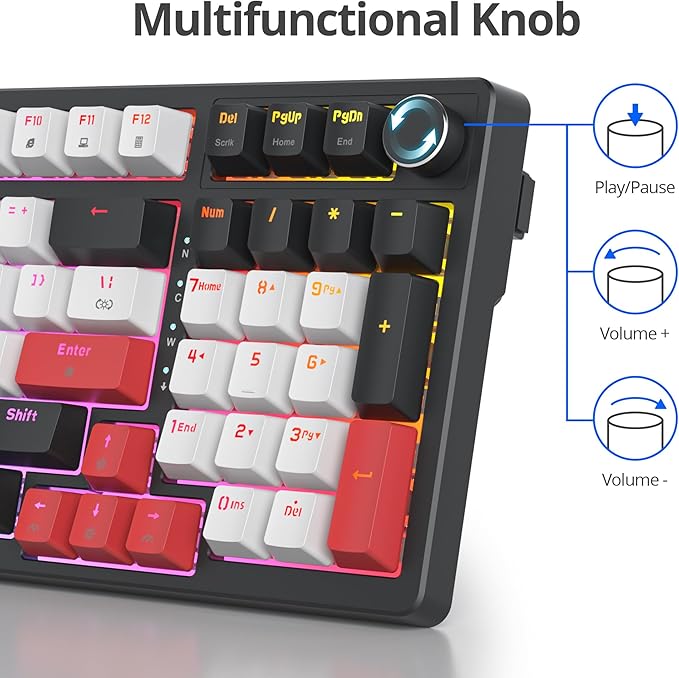 surmen Creamy Keyboard with with Number Pad, 96% RGB Mechanical Keyboards Full Gasket Mounted Hot Swappable Custom Wired Thocky Keyboard with Knob for Office Gamer (98 White)