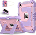 Kids Friendly Case for Apple iPad mini 7 A17 Pro 2024/iPad Mini 6 2021 8.3 Inch 7th/6th Gen Case with Pencil Holder & Shoulder Strap, Shockproof Kickstand Hard Shell Protective Cover,Pink+Purple