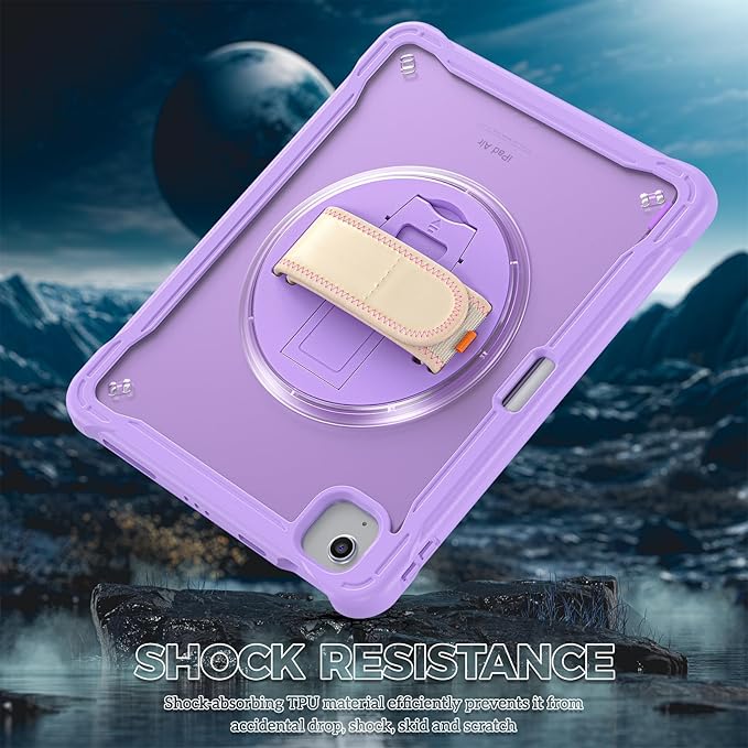 ProCase for iPad Air 11-inch M4 2026/ M3 2025/ M2 2024/ Air 5th / 4th Gen 10.9"/ iPad Pro 11" 4th/3rd/2nd/1st Gen, Heavy Duty Shockproof Cover with Hand Strap 360 Degree Rotatable Kickstand -Purple