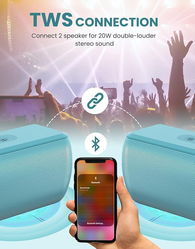 LENRUE Bluetooth Speaker,Wireless Portable Speakers with TWS, 16H Playtime,Loud Clear Sound for Home,Travel and Outdoor,Handfree Calls Compatible with for iPhone (Powder Blue)