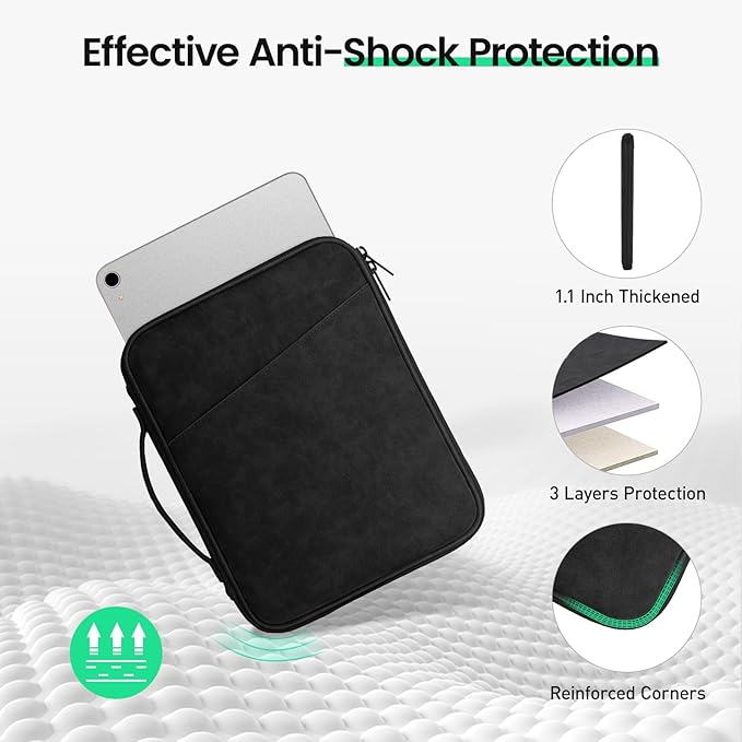 DTTO 9-11 Inch Tablet Sleeve Bag for iPad A16 11-in/Air 11-in M3 M2, iPad 10th Gen 10.9", iPad 9/8/7th Gen 10.2", iPad Air 5/4th Gen 10.9", iPad Pro 11, Galaxy Tab A9+, Waterproof Travel Bag, Black