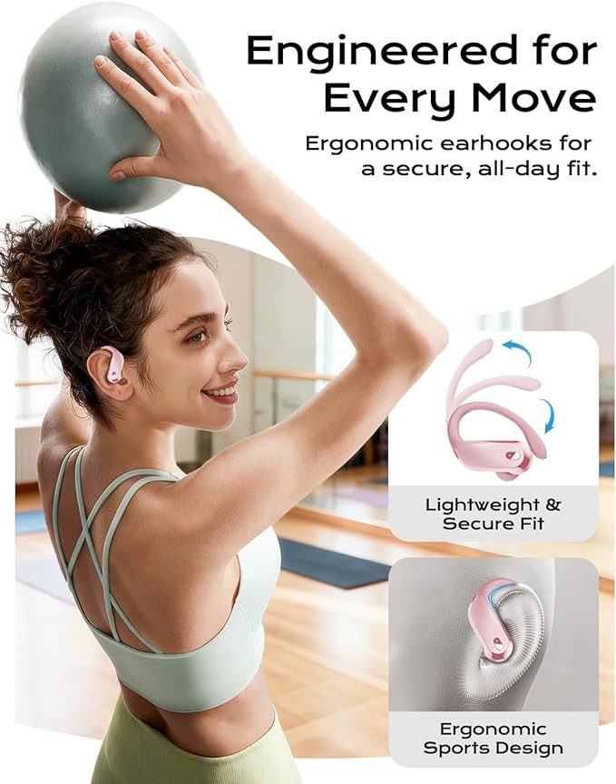 KTGEE Bluetooth Earbuds with Ear Hooks, Wireless Sport Headphones with LED Display Charging Case, HiFi Stereo, Noise Cancelling, IPX7 Waterproof, in-Ear Workout Earphones with Mic-Coral