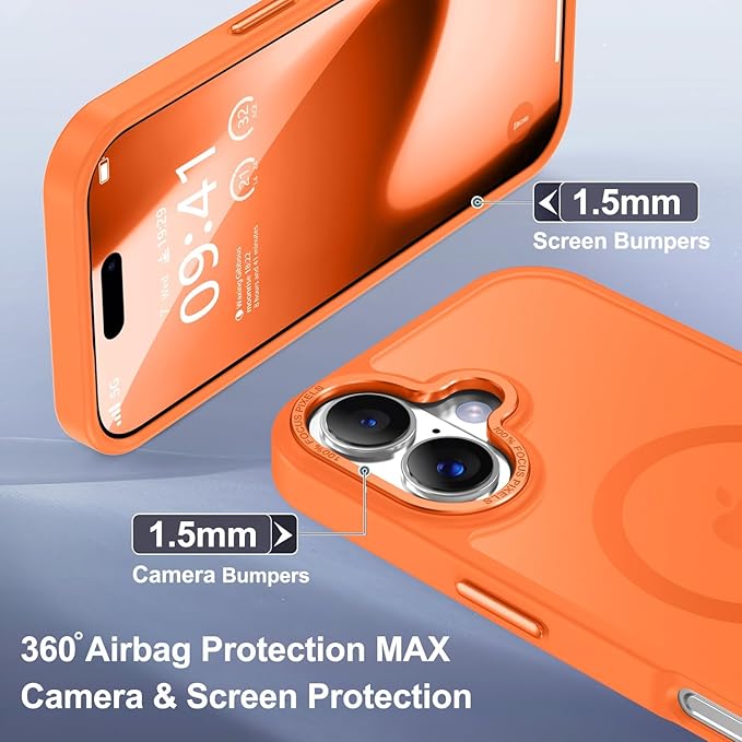 Newfuture Magnetic for iPhone 17 Case [Compatible with Magsafe] [Military Grade Drop Protection] Translucent Matte Anti-Scratch Shockproof Protective Phone Cover 6.3 Inch, Orange