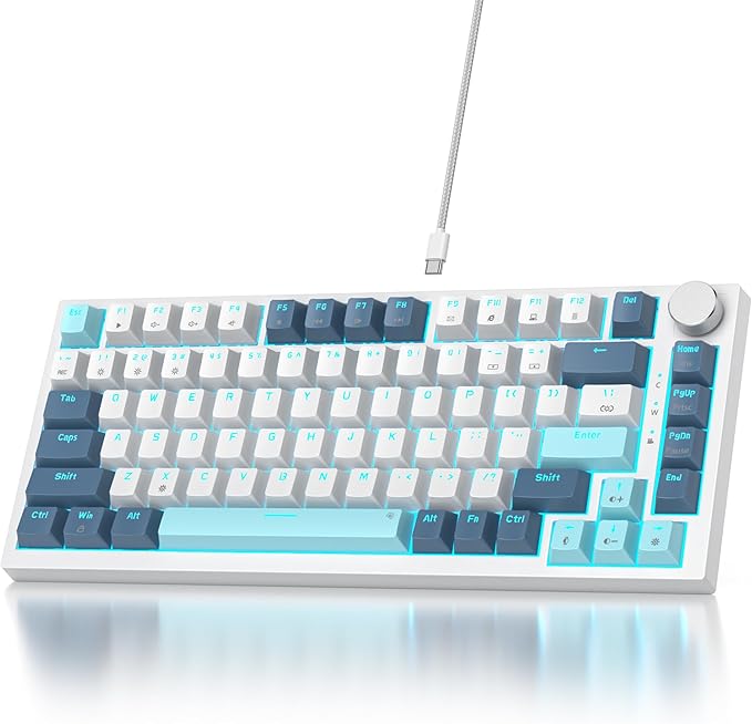 75% Wired Creamy Keyboard, Hot Swappable Mechanical Gaming Keyboard with Gasket Mounted, RGB Backlit, Red Switch, Knob Control for Win Pc Laptop(82White)