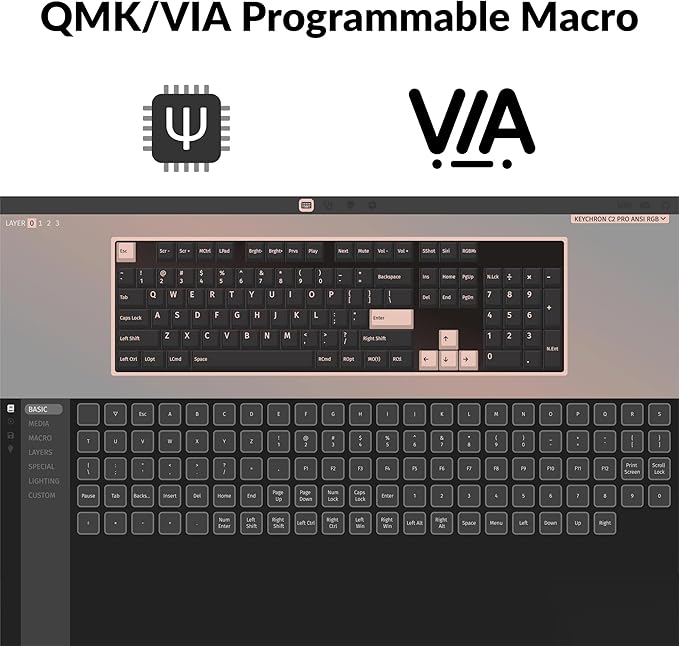 Keychron C2 Pro Wired Custom Mechanical Keyboard Full Size Layout QMK/VIA Programmable Macro RGB Backlit with Hot-Swappable Keychron K Pro Brown Switch OEM Profile PBT Keycaps for Mac Windows Linux