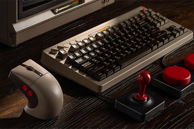 8BitDo Retro R8 Mouse with Charging Dock, PAW 3395 Optical Sensor DPI 26,000, Wireless Mouse with 4K Polling Rate, Programmable Buttons, and HUANO Micro Switches - C64 Edition
