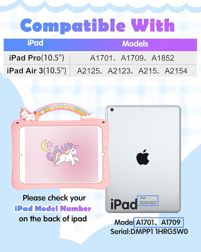 Wazzasoft for iPad Air 3rd Generation Case 2019, for iPad Pro 10.5 Inch Case 2017 - Girls Cute Girly Cartoon Kawaii Design Cover with Rotating Stand & Strap Silicone Funda for iPad Pro 10.5"/Air 3rd