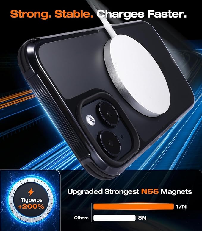 Tigowos for iPhone 15 Bumper case Fits MagSafe 15FT Drop Resistant Anti-Yellowing Heavy Duty Shockproof Back Cover Fits iPhone 15 Phone Cases 6.1"，Bumpper Case Black