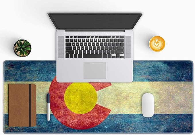 Large Gaming Mouse Pad with Stitched Edges, Vintage Colorado State Flag Desk Mat, Extended Keyboard Pad, Non-Slip Rubber Base Desk Pad for Keyboard and Mouse, 31.5X11.8 inch