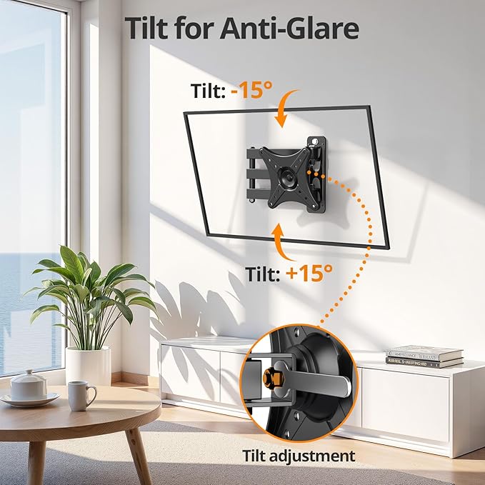 IWORKBOARD Full Motion TV Monitor Wall Mount Bracket for Most 13-32 Inch LED LCD Flat Curved Screen, Max VESA 100x100mm up to 33lbs, 360° Rotation Swivel Tilt Extension，Adjustable Articulating Arms