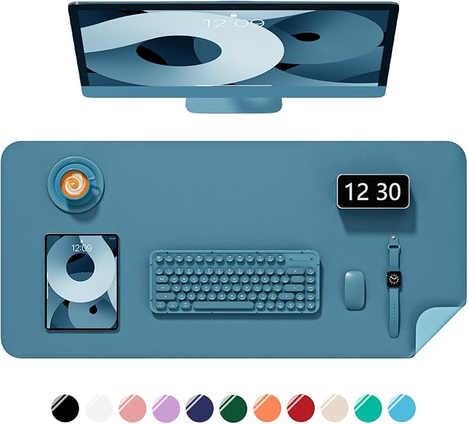 Desk Pad, 23.6" x 13.8" PU Leather Non-Slip Desk Mat Large Mouse Pad for Desktop, Waterproof Laptop Computer Writing Mat for Office, Home, Work, Gaming, Dark Blue
