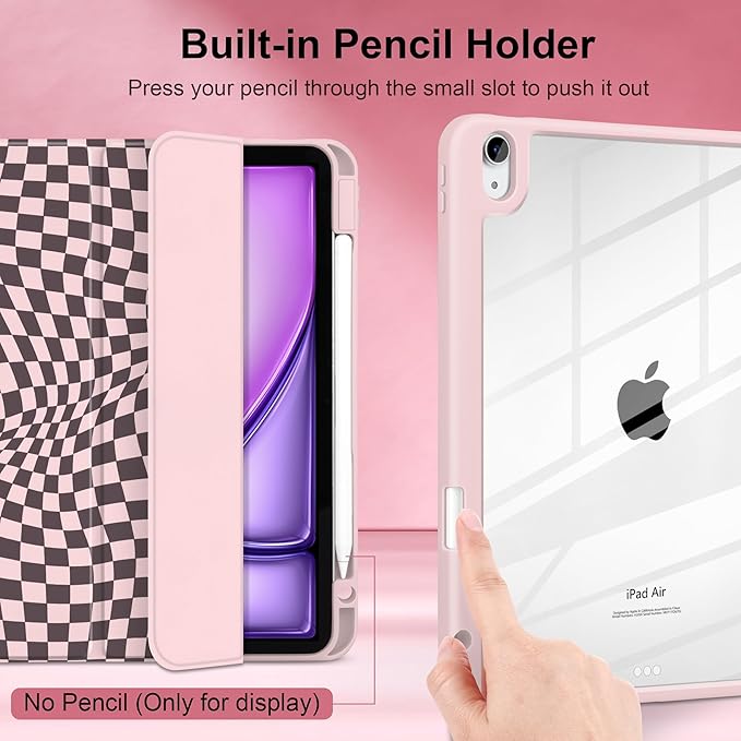 Case for iPad Air 13 inch 2026 M4 2025 M3 2024 M2 Release with Pencil Holder - Aesthetic Cute Design Trifold Cover with Soft TPU Bumper Clear Back Auto Sleep for Girls Women, Abstract Lattice