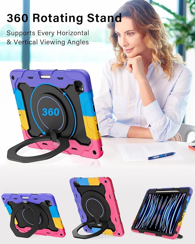 ROISKIN for iPad Pro 12.9 -Inch Case (6th, 5th, 4th & 3rd Gen)with HD Screen Protector, 360 Stand, Handle, Pencil Holder,Shoulder Strap[15ft Drop Protection]Rugged Bulky Full Body 12.9 iPad Pro Case