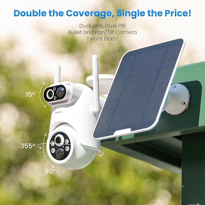 Eseecloud Dual Lens Solar Security Camera Wireless Outdoor, 5GHz Wi-Fi, Battery, AI Motion Tracking,Color Night Vision, Two Way Audio, Easy to Setup, Audible Flashlight Siren, 180 Days Exchange Policy