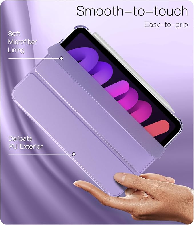 TiMOVO Case for iPad mini 7 A17 Pro 8.3-inch 2024, iPad mini 6th Generation Case, Slim Translucent Hard Back Folio Cover Support Touch ID & Apple Pencil Charging, Auto Wake/Sleep - Taro Purple