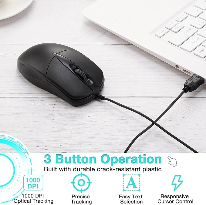 Kathfly 100 Pcs Black Wired USB Computer Mouse Bulk 1000 DPI 3 Button Corded Mouse with Home Office Noiseless Simple USB for Computer Laptop Desktop PC