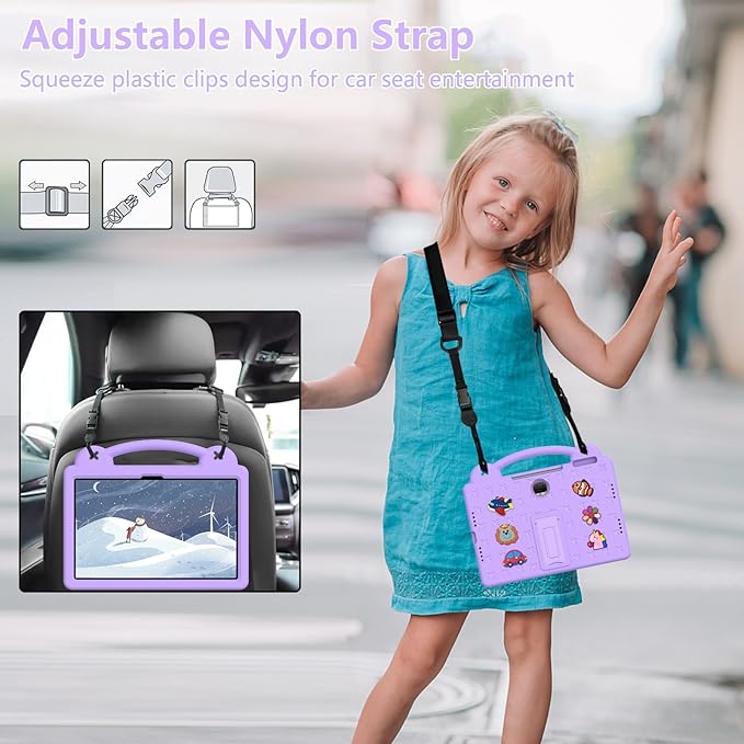 AKABEILA Compatible with Honor Pad 9 2023 12.1 inch Tablet Case, Kids Friendly Universal Lightweight Shockproof Protective Case with Shoulder Strap & Stand Handle Light Purple