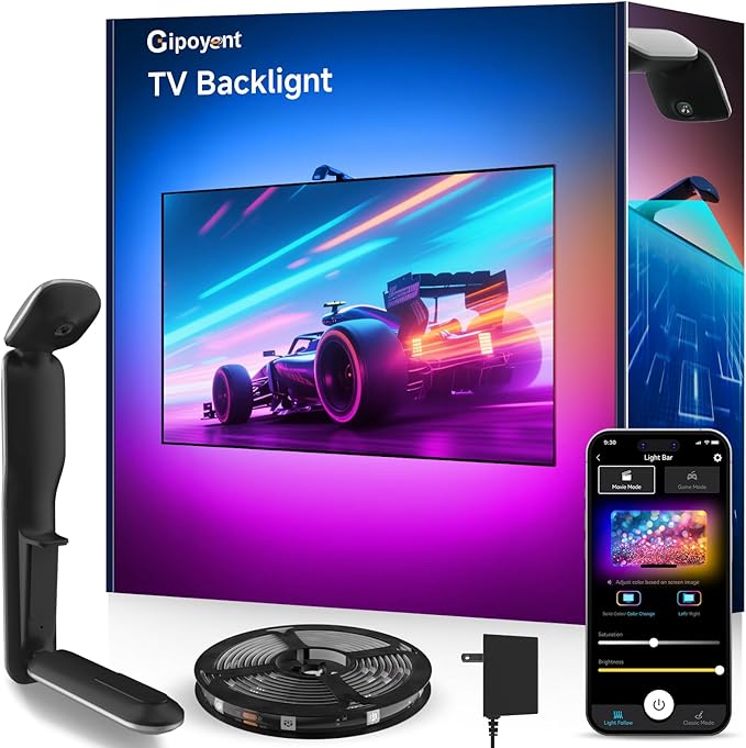 GIPOYENT LED TV Backlights with Camera, 13.7FT TV Lights That Change with for 45-65 in TV, Music Sync LED Strip Light with Smart App Control - RGB Color Changing Light Strip for Bedroom