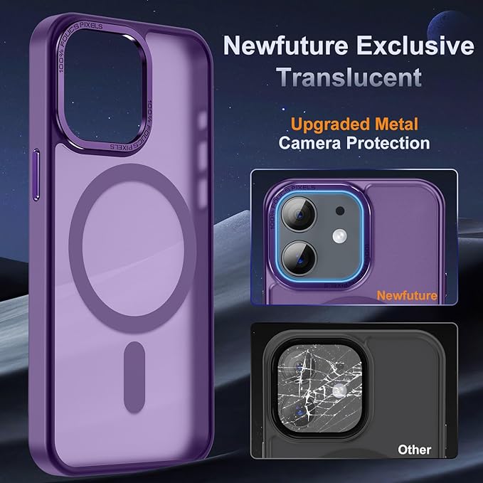 Newfuture Designed for iPhone 12 Case/iPhone 12 Pro Case with Magnetic [13 FT Military Drop Protection] [Compatible with Magsafe] Translucent Shockproof with Anti-Fingerprint Phone Case, Deep Purple