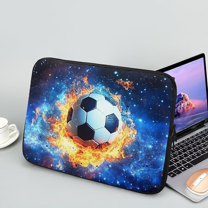 Football Laptop Sleeve for Men 12inch Lap Top Case Portable Laptop Accessories with Versatile Uses Computer Sleeve Laptop Pouch Water Flame Briefcase Blue