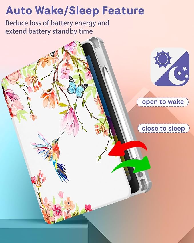 Uppuppy for iPad Pro 12.9 Case Folio Cover with Pencil Holder Kids Girls Women Cute Pretty Flower Girly Birds Colorful Design Rotating Stand for Apple iPad Pro 12.9 Inch Cases 2022/2021/2020/2018