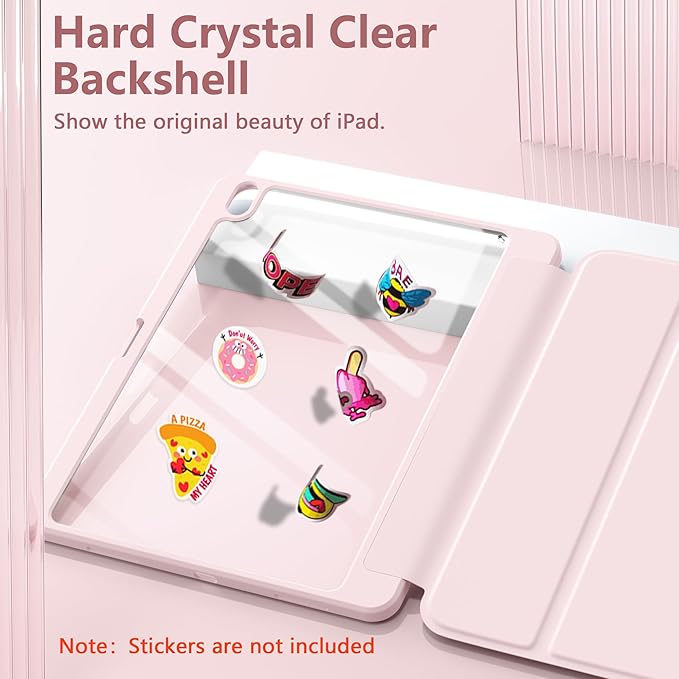Wenlaty for iPad Air 13 Inch Case M4/M3/M2 (2026/2025/2024) with Pencil Holder, Slim Trifold Stand Protective Cover for iPad Air 13 Case with Clear Transparent Back, Auto Wake/Sleep -Pink